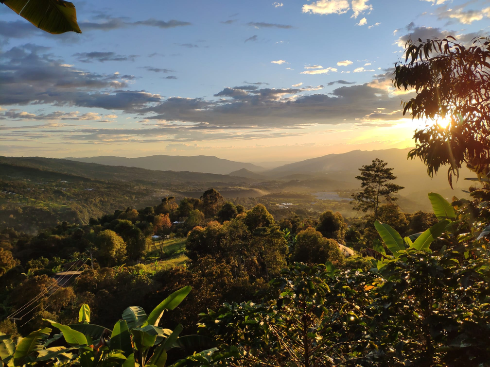 The coffee valleys of Tolima, Colombia, at sunset